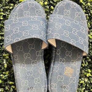 Blue Patterned Slide Sandals